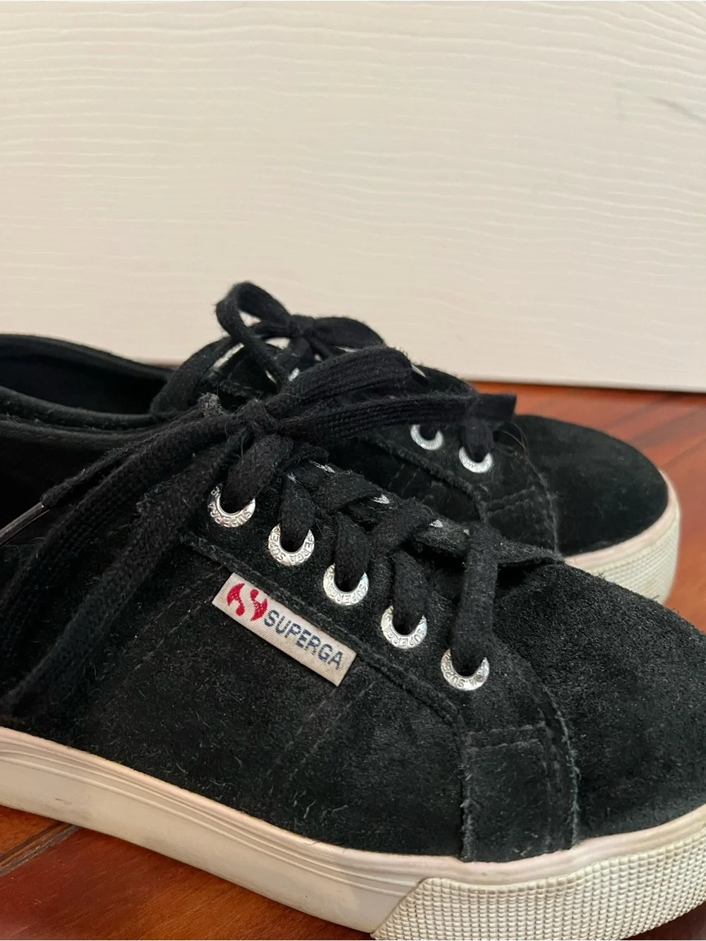 Superga Black Suede Platform Lace-Up Sneakers